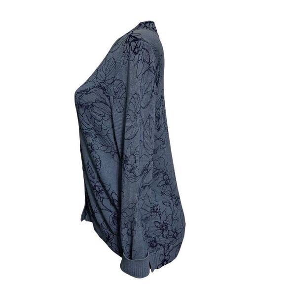 Chico's Cardigan Sweater Women's Size 1/M Blue Button Front Floral Linen Blend - Picture 8 of 14